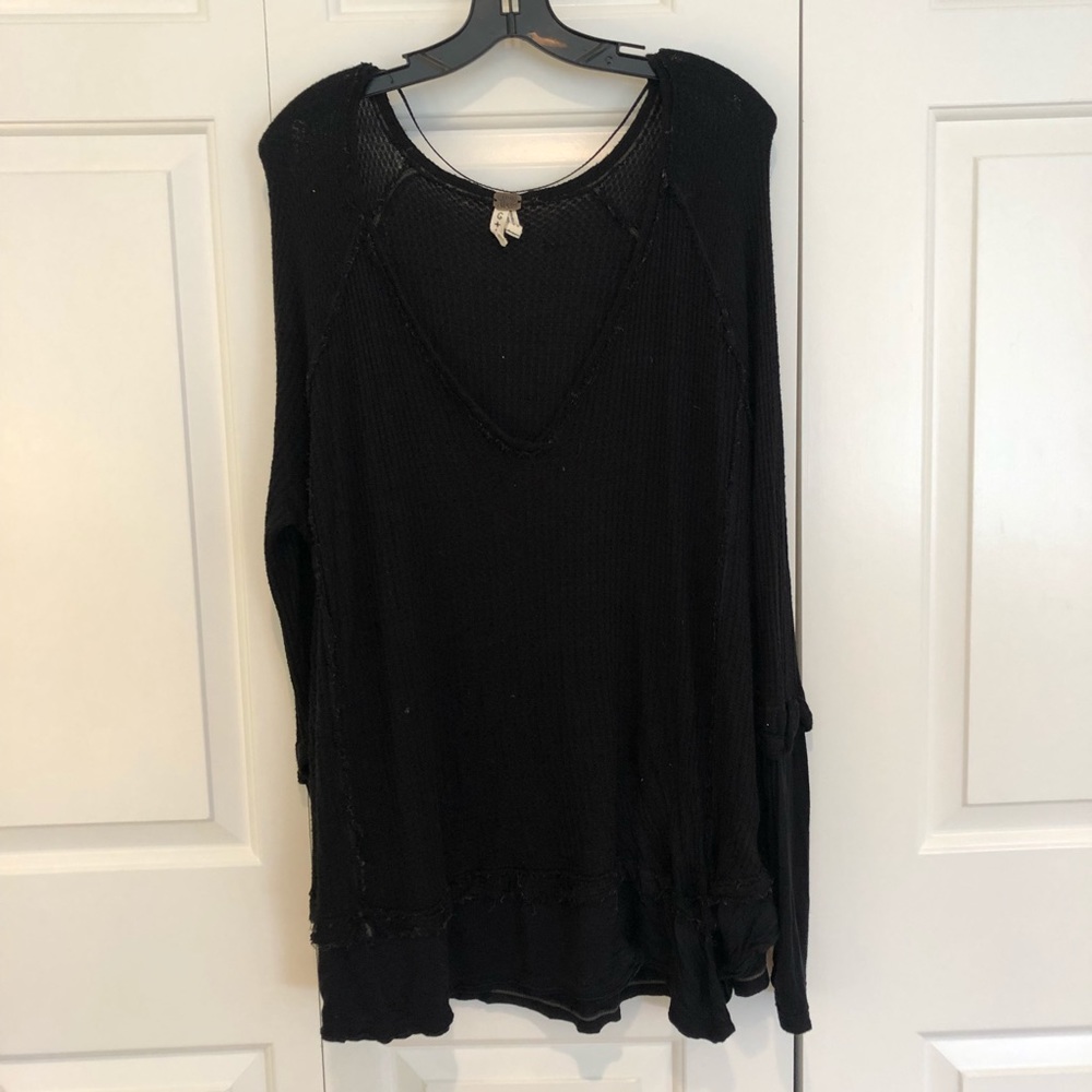 Free People Black Long Sleeve Thermal Top